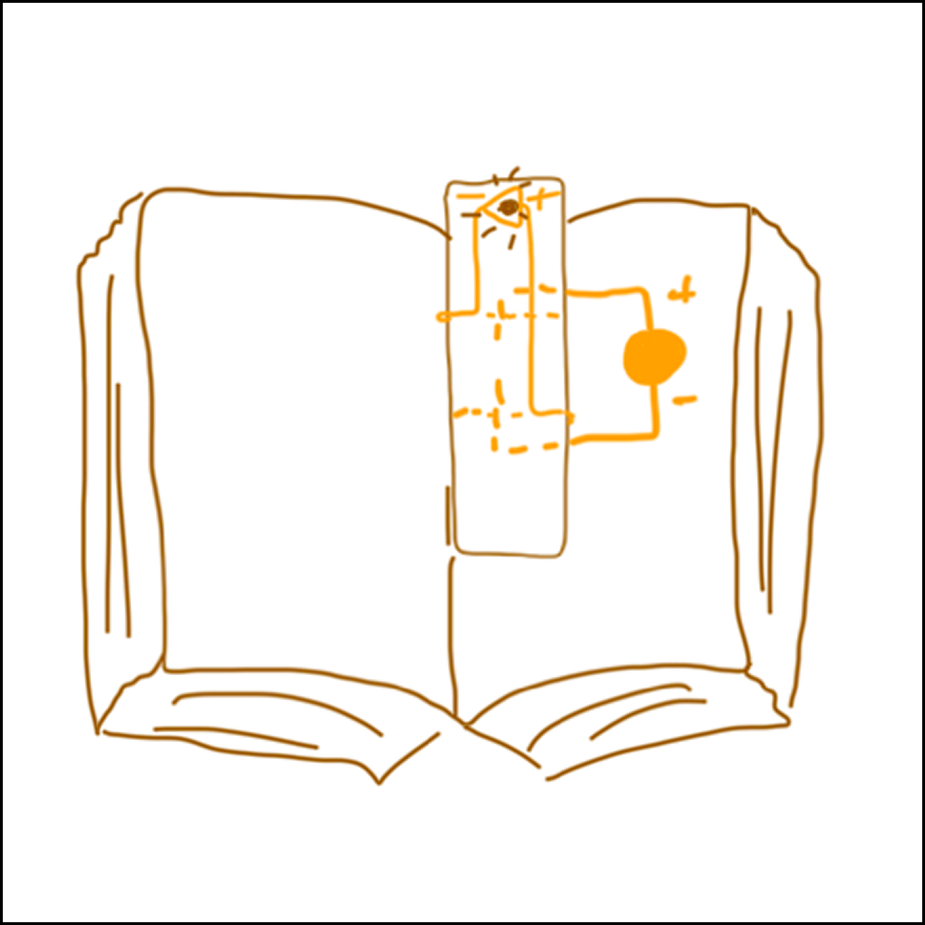 Mapped out closed circuit between the bookmark and book, copper tape placed on each item would be perpendicular to one another to increase surface area of contact